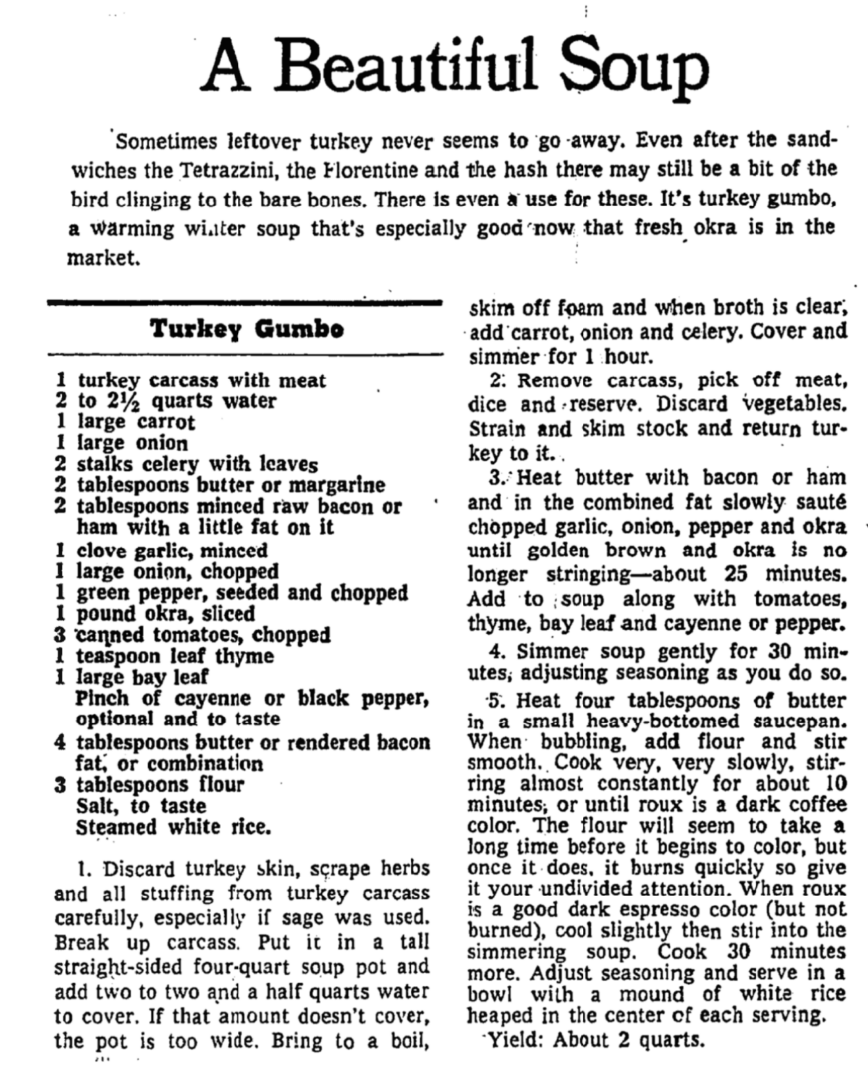 A Beautiful Soup (recipe), NY Times, November 21, 1977, Page 47