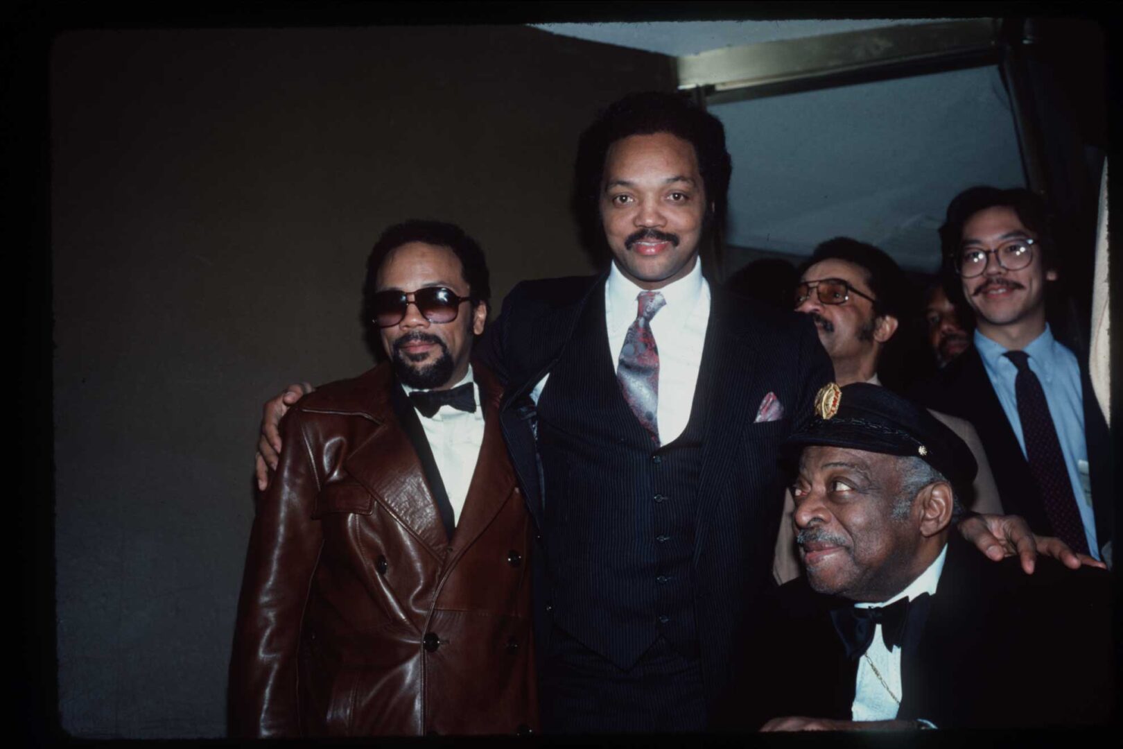 Quincy Jones, Jessie Jackson, Count Basie and Leslie Wong (blue shirt) at the Rainbow Room for Count Basie's 75th Birthday celebration