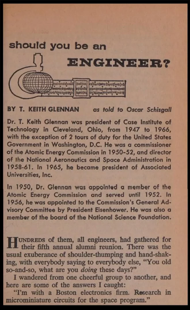 Should You Be an Engineer, T. Keith Glennan; New York Life Insurance Company; career information service; 8th revision; September 1966