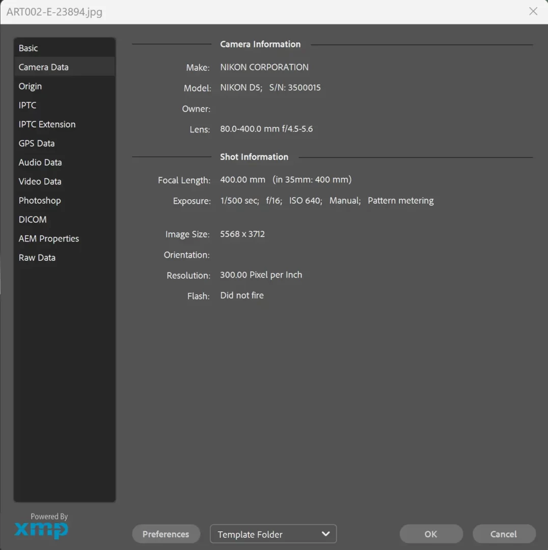 EXIF information from Artemis II photograph